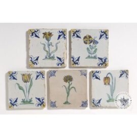 five antique Delft  tulip tiles #B5
