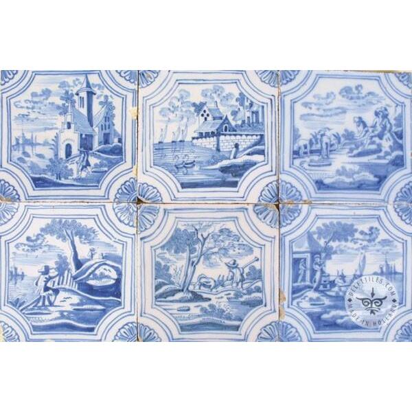 six Delft blue landscape tiles #L3