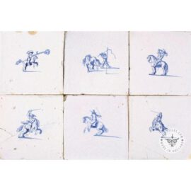 Antique horsemen blue and white tiles #D3