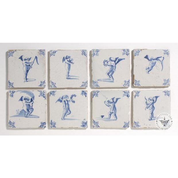eight Dutch Delft blue cupid tiles #C1