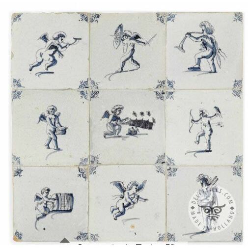 Dutch Delft blue cupid tiles #C2