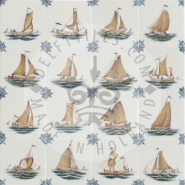 Decorated sailing boat tiles color (TMS4)