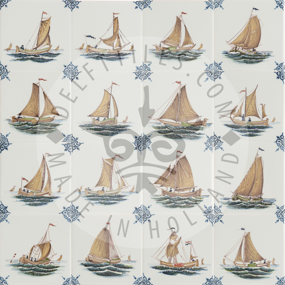 Decorated sailing boat tiles color (TMS4)