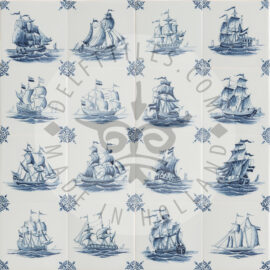Delft Blue three masted ship tiles (TMS1)