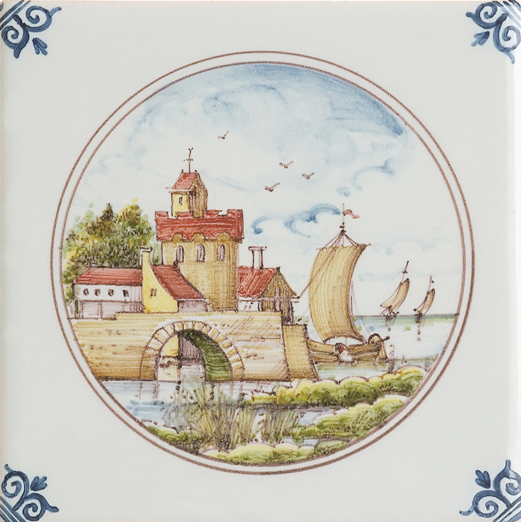 Detaillierte holländische mehrfarbige Landschaften in runden Fliesen (TML6) – Bild 2