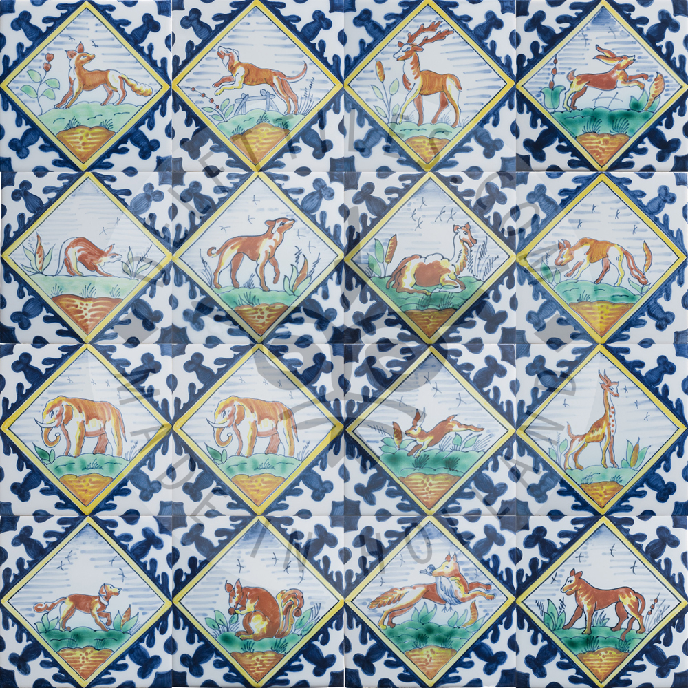 Polychrome animals in square tiles (TMZ10)