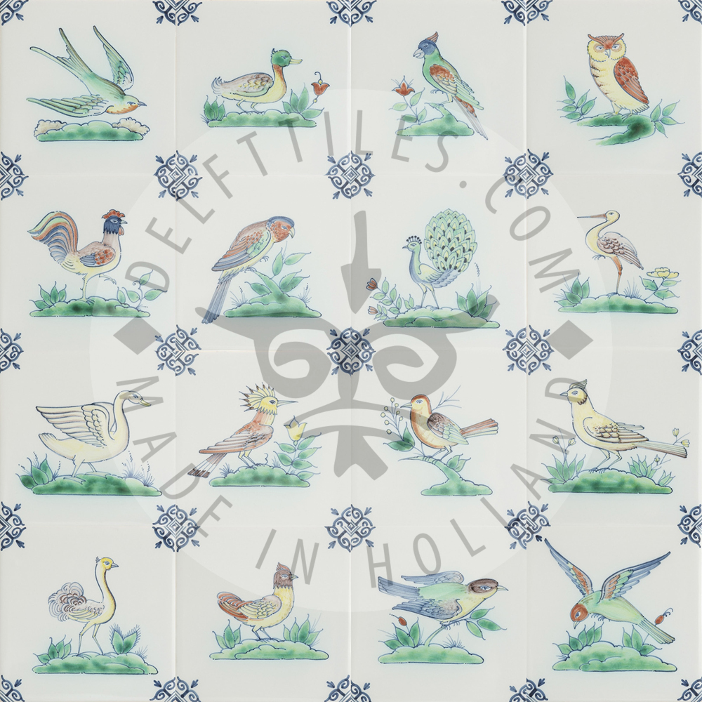 Polychrome bird on ground tiles (TMZ4)