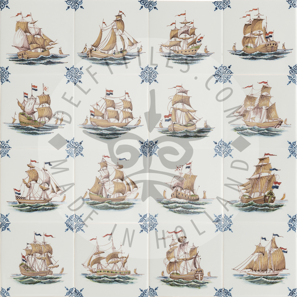 Polychrome three masted ship tiles (TMS2)