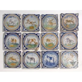 12 rare Dutch poly chrome tiles  #PC6