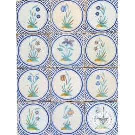 17th century antique flowers in circle tiles #B16
