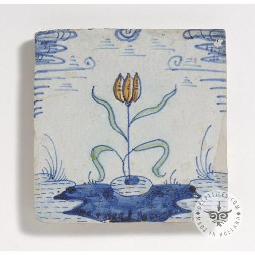17th century antique flower tile #B17