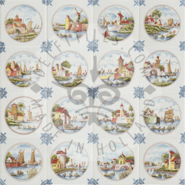 Detailed Dutch multi colored landscapes in circle tiles (TML6)