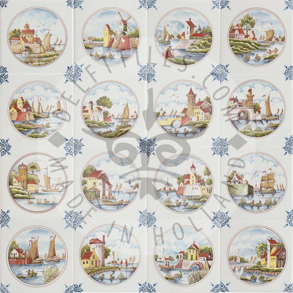 Detaillierte holländische mehrfarbige Landschaften in runden Fliesen (TML6)