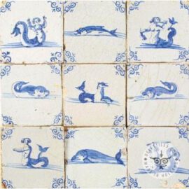 Mythology & fish old blue & white tiles #S22