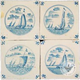 18th century landscape tile with boats #L11