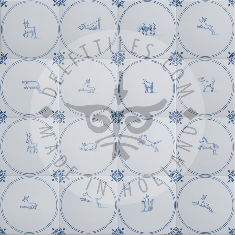 Animals in Circle Delft blue tiles (TMF1)