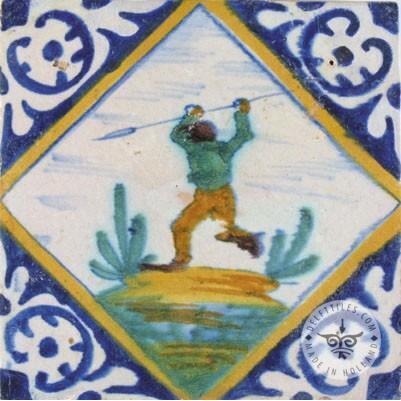 Man with spear 17th century tile #PC28