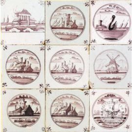 nine antique sepia landscape tiles #L12