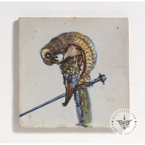 Antique old animal tiles polychrome bird #D2