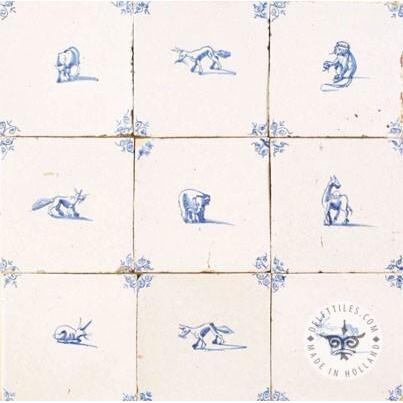 Nine antique animal tiles #D24