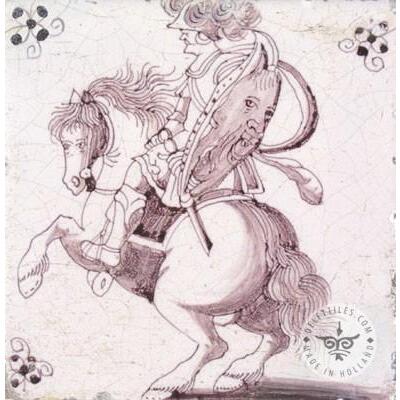 Antique horse rider tile sepia #D5