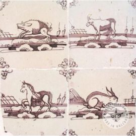 Antique old animal tiles sepia #D1