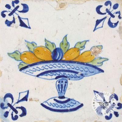 polychrome 17th century fruit bowl tile #B11