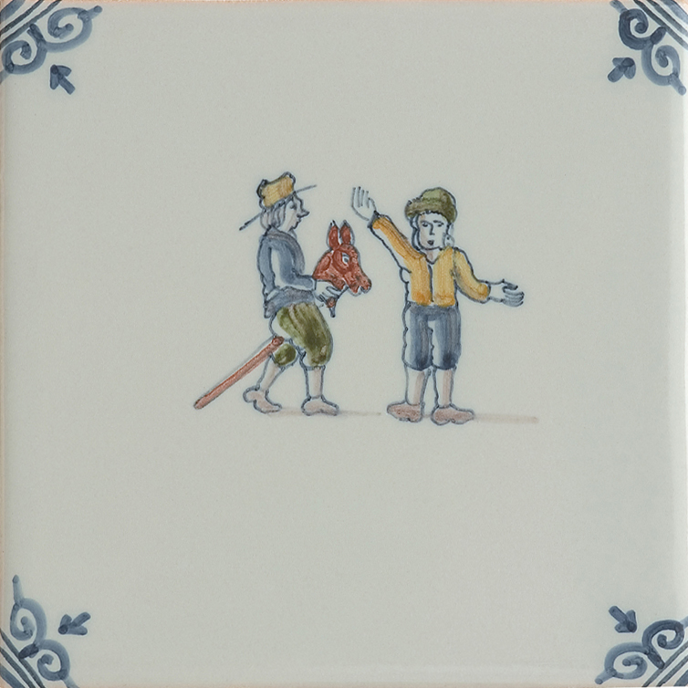 Polychrome two children decorated tiles (TMF4) - Image 2