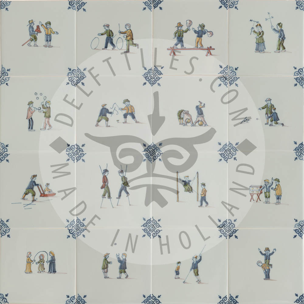 Polychrome two children decorated tiles (TMF4)