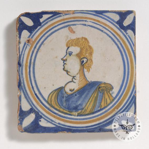 Young man 17th century old tile #PC32