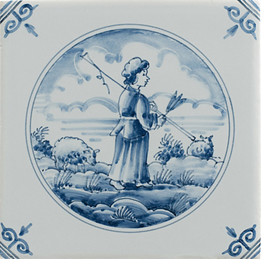 Detaillierter Delfter-Blau-Hirte in Kreiskacheln (TMF7) – Bild 2