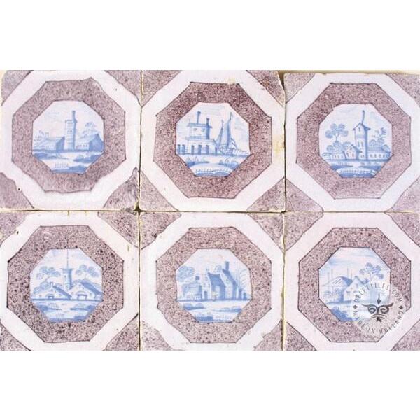 sepia & blue landscape tiles #L13