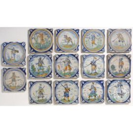 17th century poly chrome hunter tiles  #PC36