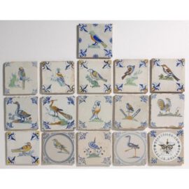 17th century poly chrome bird tiles  #PC37