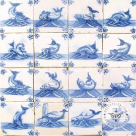 16 rare fish tiles Dutch Delft blue tiles #S29