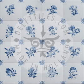 Small Delft blue decorated flower tiles (TMB3)