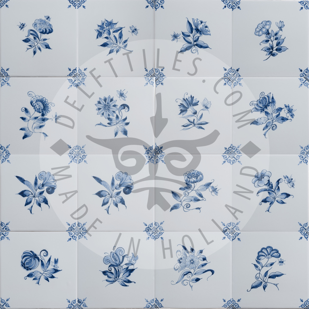 Kleine Delfter Blau verzierte Blumenfliesen (TMB3)