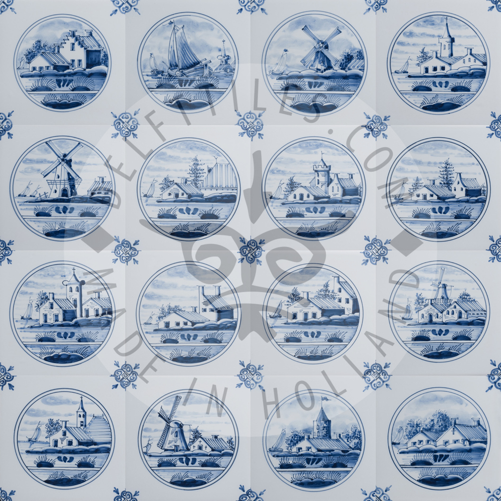Delft blue Dutch landscape in circle tiles (TML3)