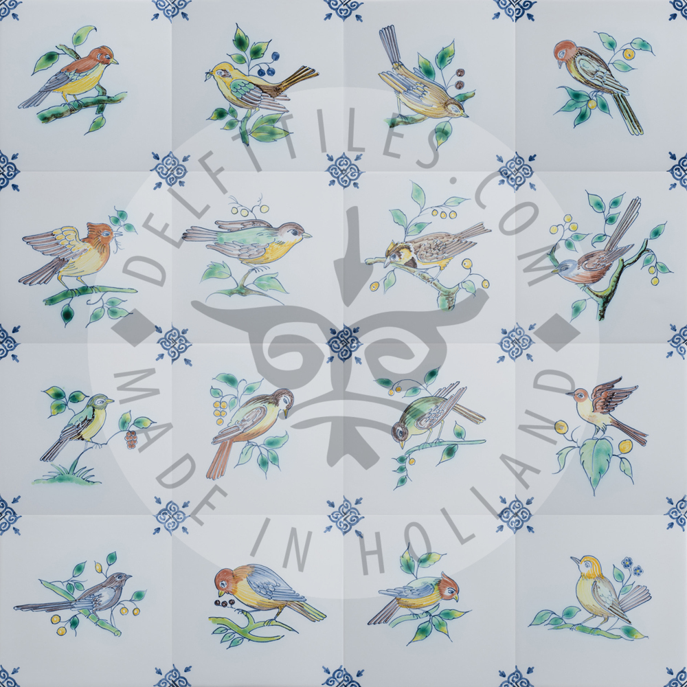 Delft blue bird tiles in color (TMB6)