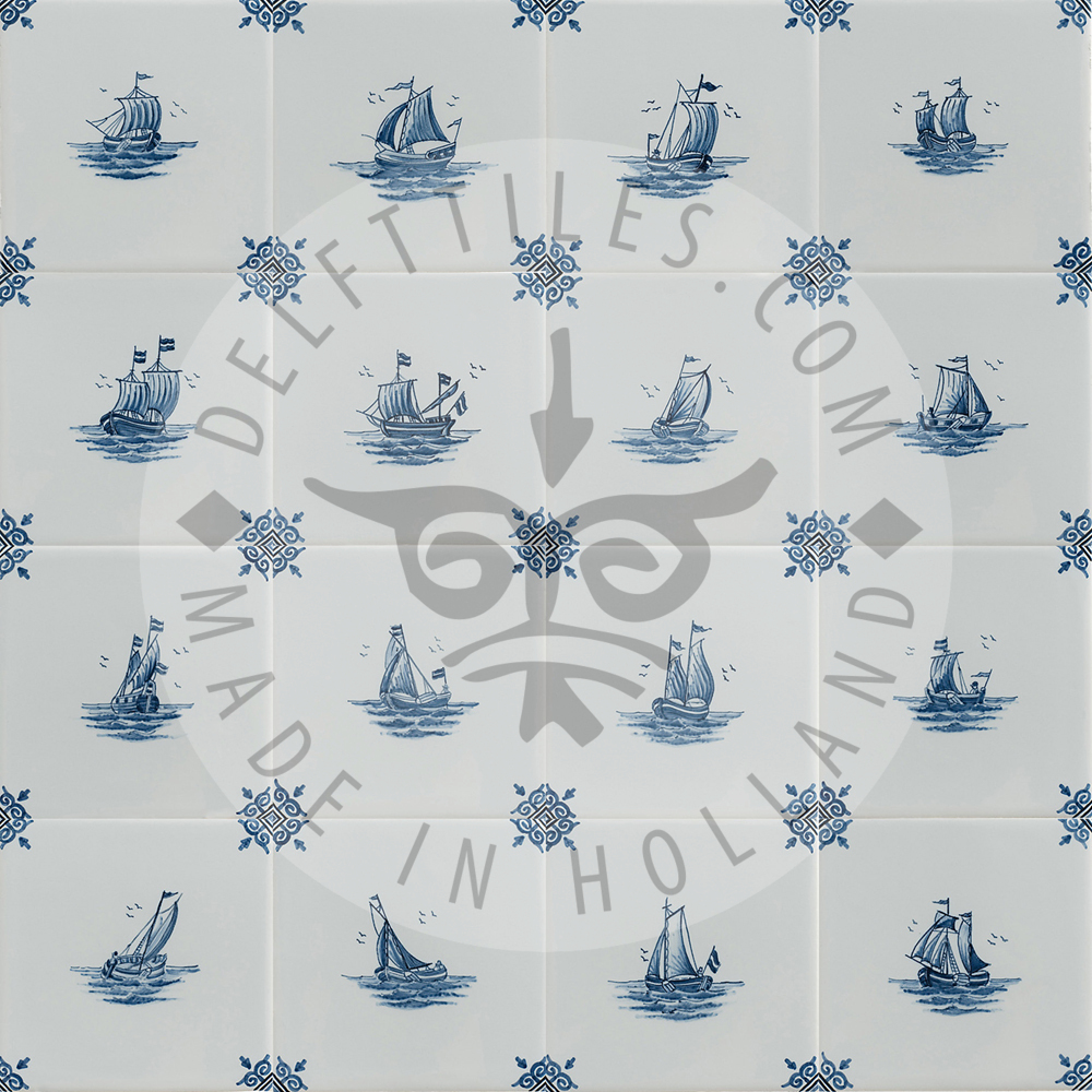 Hand decorated small boat tiles (TMS13)