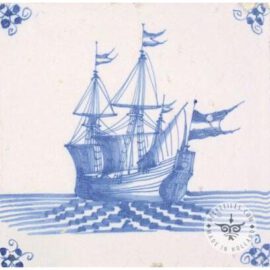 Beautiful Dutch Delft blue ship tile #S31