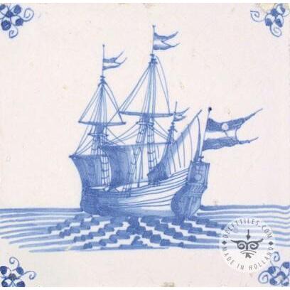 Beautiful Dutch Delft blue ship tile #S31