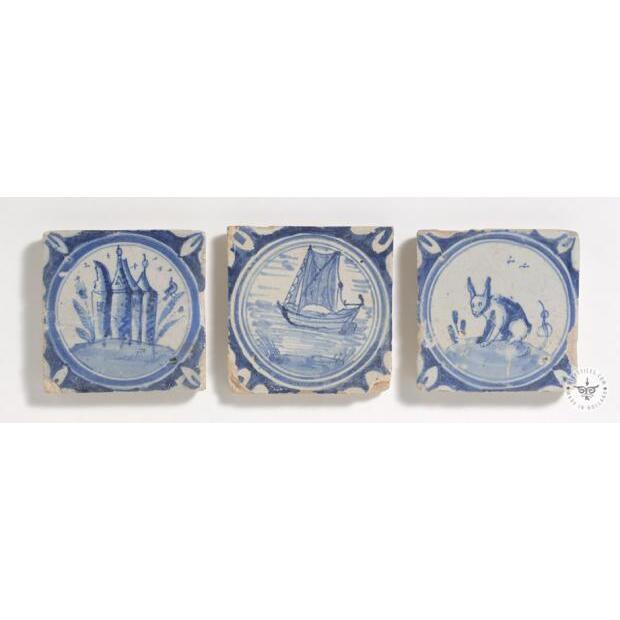 3 antique decorated tiles #L14