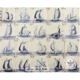 Beautiful Dutch Delft blue ship tile #S33