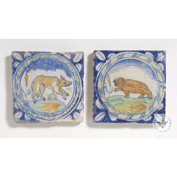 2 rare antique animal tiles #PC41