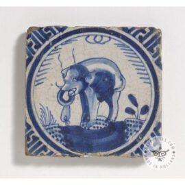 17th century Delft blue Elephant tile  #D34