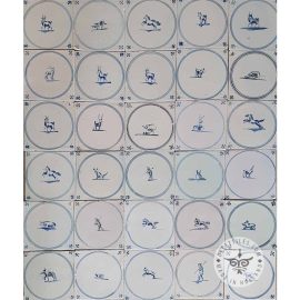 18th century Antique Delft Blue Animal in circle Tiles