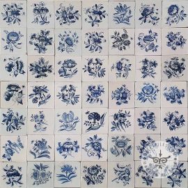 18th century Antique Delft Blue Big Flower Tiles