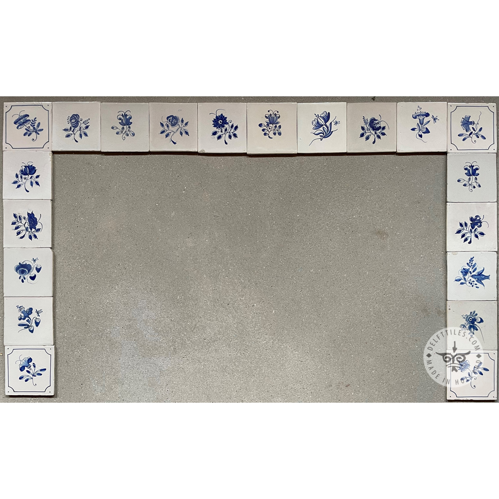 18th century Antique Delft Blue Flower Tiles Fireplace Surround