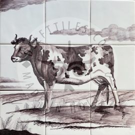Dutch Cow tile panel 3×3 tiles (D9a_s) Sepia